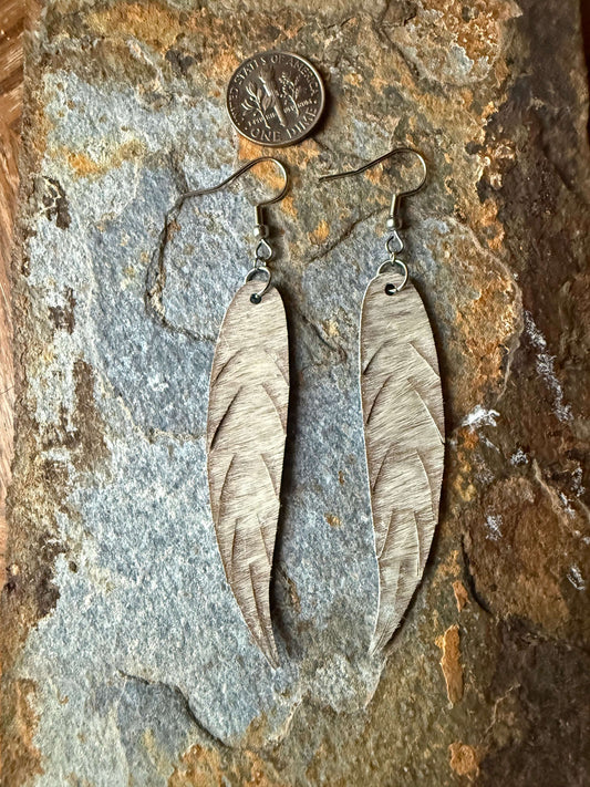 Cowhide Small Fringe Feather Earrings