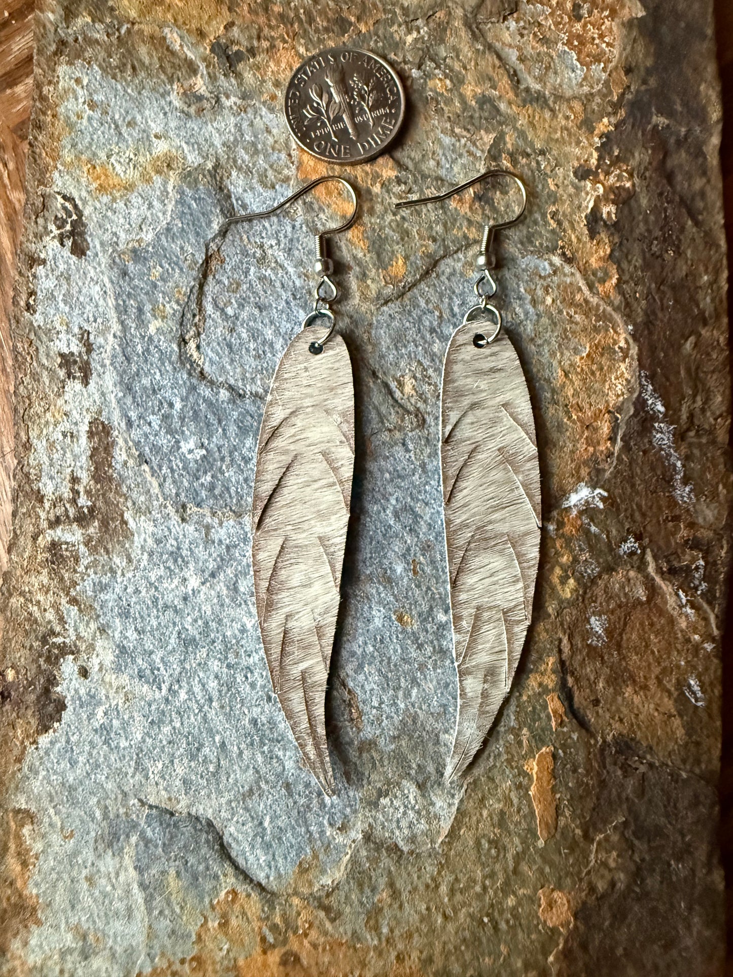 Cowhide Small Fringe Feather Earrings