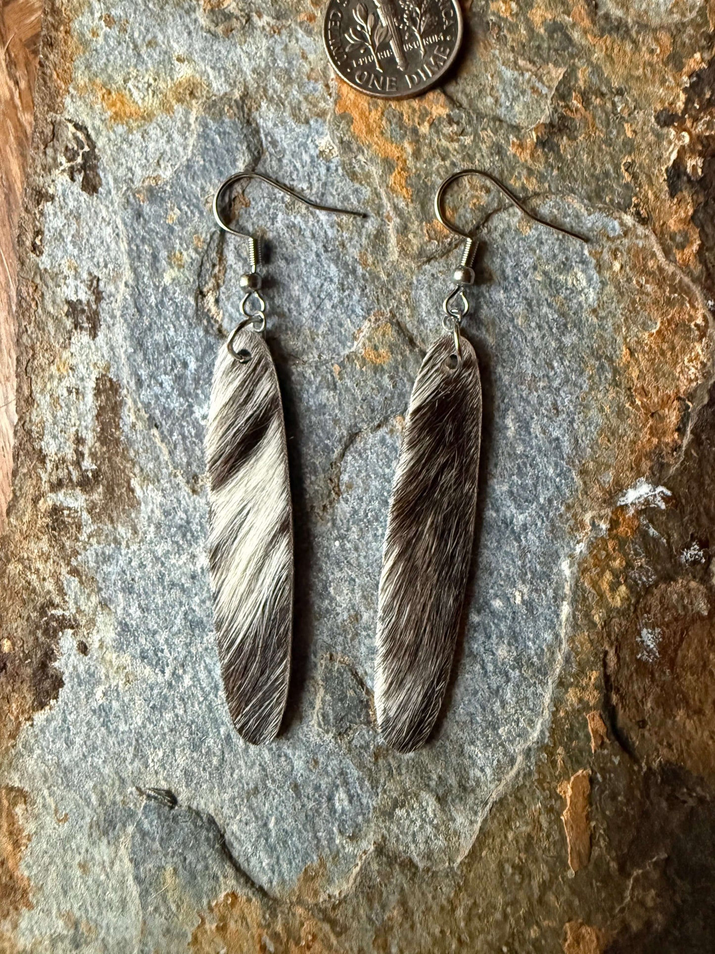 Cowhide Thin Oval Earrings