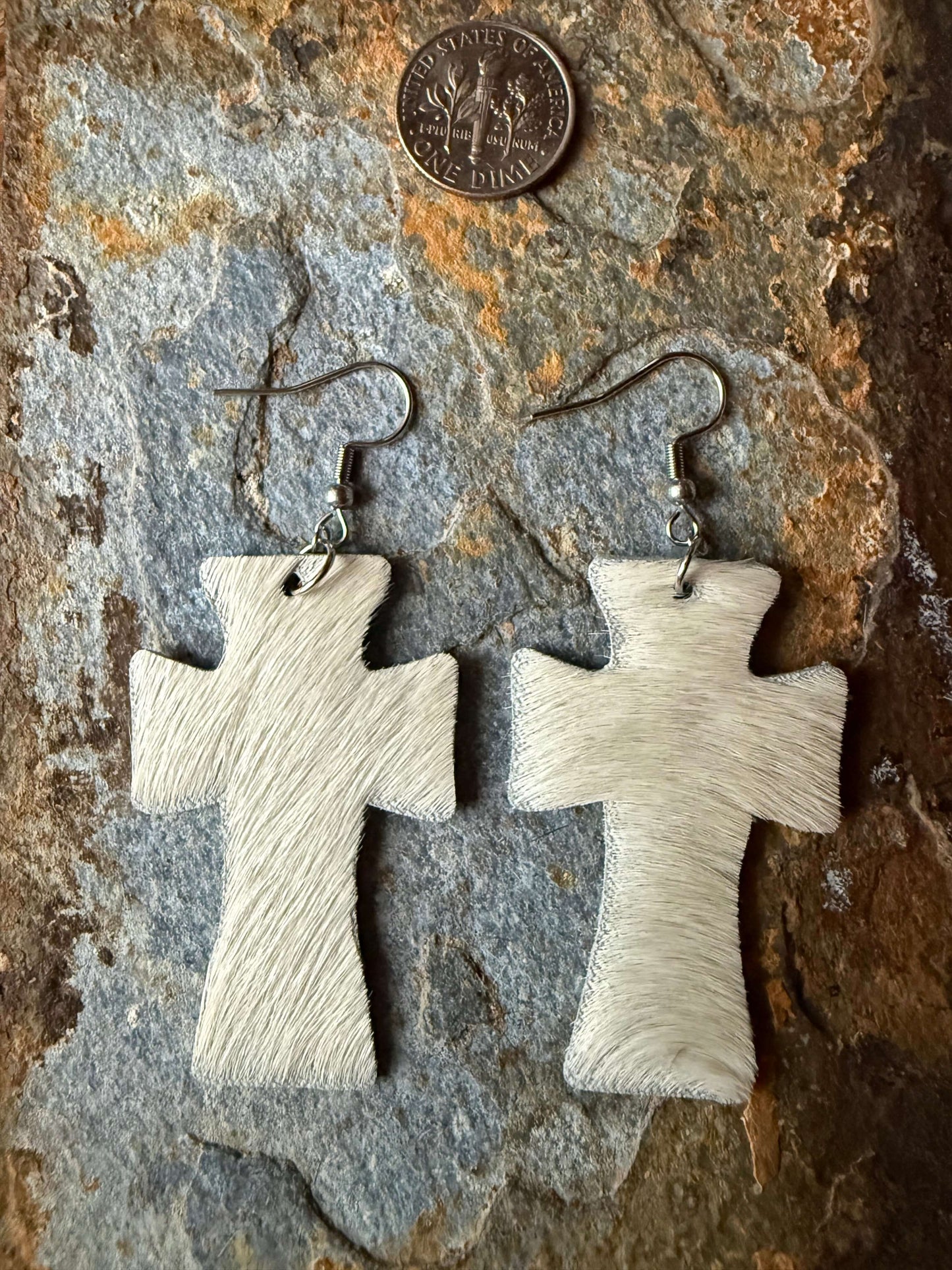 Cowhide Cross Earrings 2 inch
