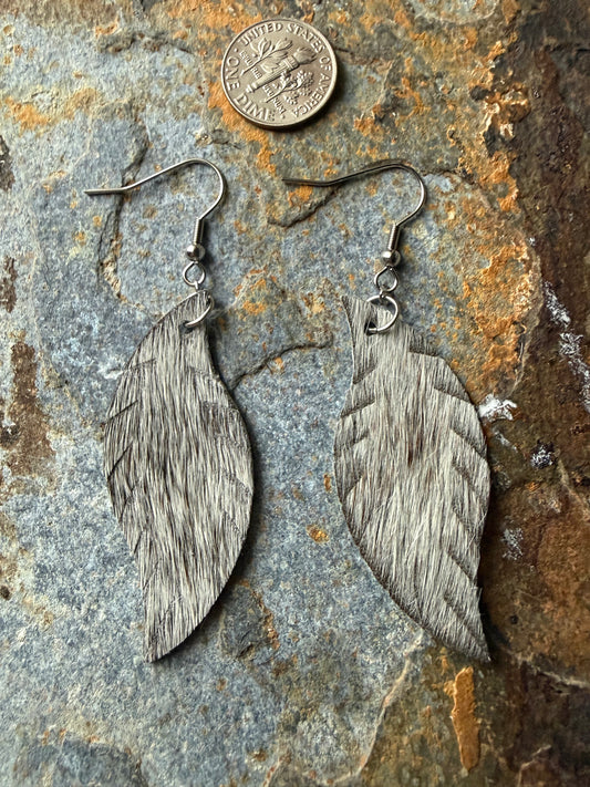 Cowhide Small Fringe Leaf Earrings