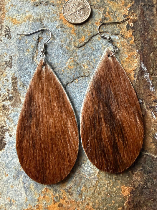 Cowhide Large Teardrop Earrings