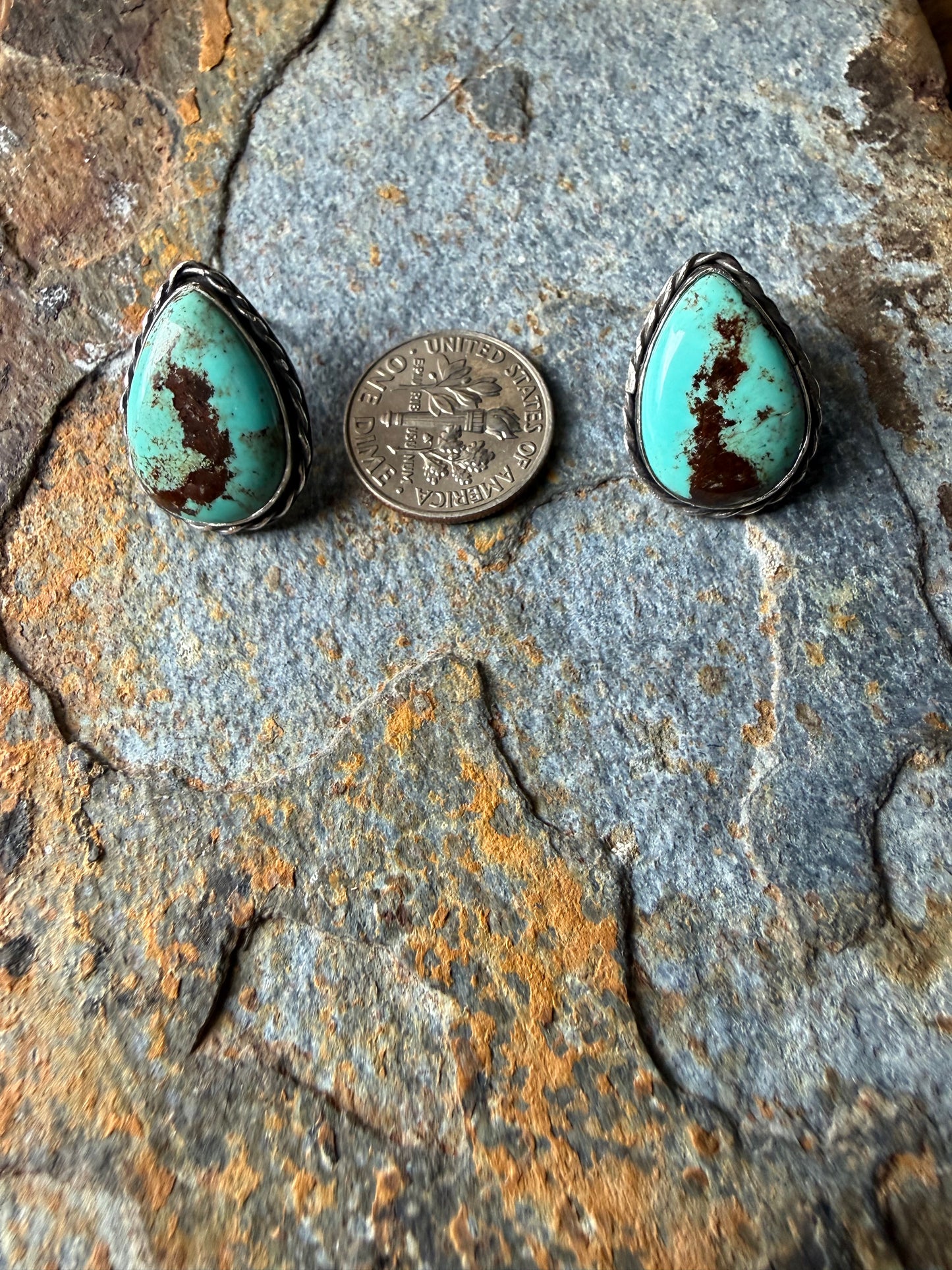 Number 8 Turquoise Teardrop Post Earrings