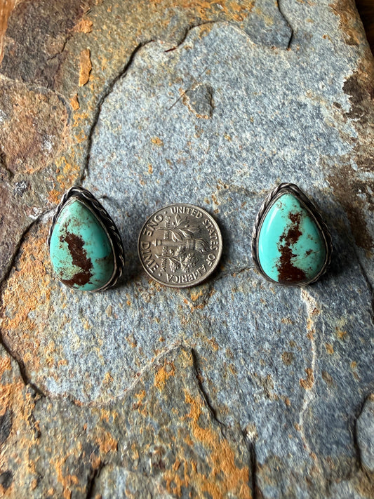 Number 8 Turquoise Teardrop Post Earrings