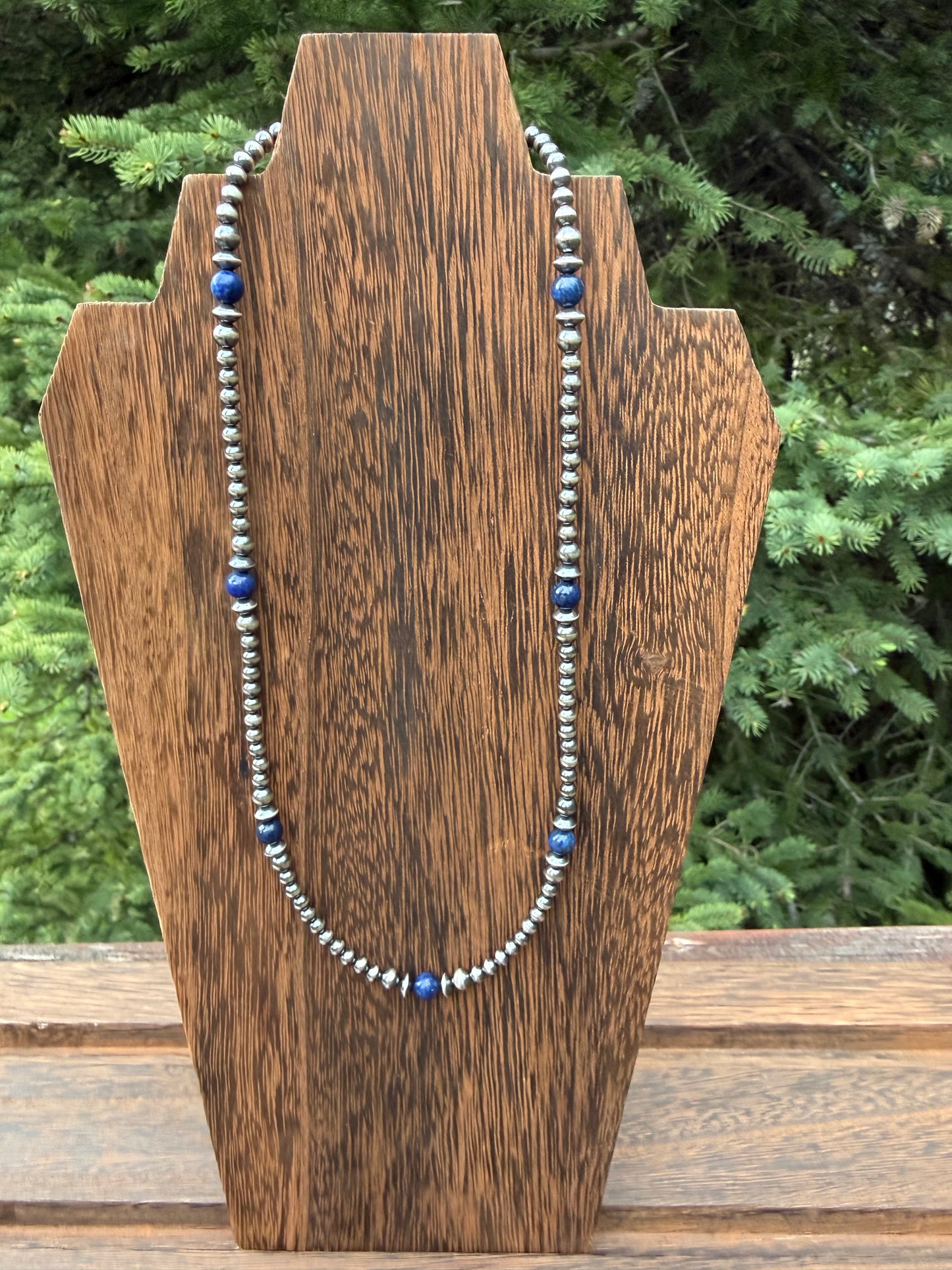 Lapis Lazuli Sterling Silver Pearls Western Necklace 18 inch