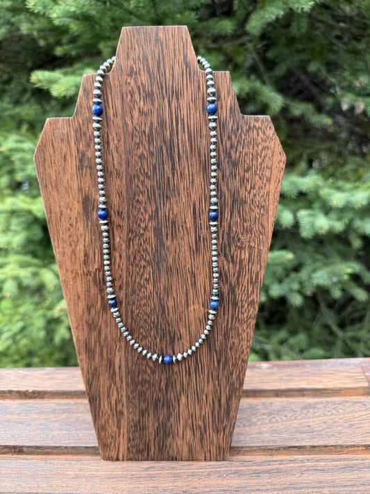 Lapis Lazuli Sterling Silver Pearls Western Necklace 18 inch
