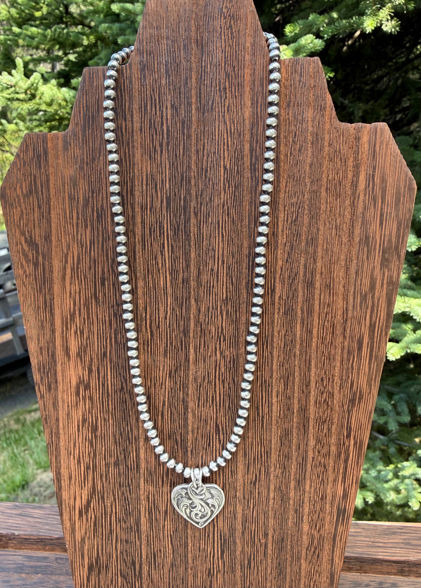 4mm Sterling Silver Pearls 16 inch Necklace w/ Western Heart
