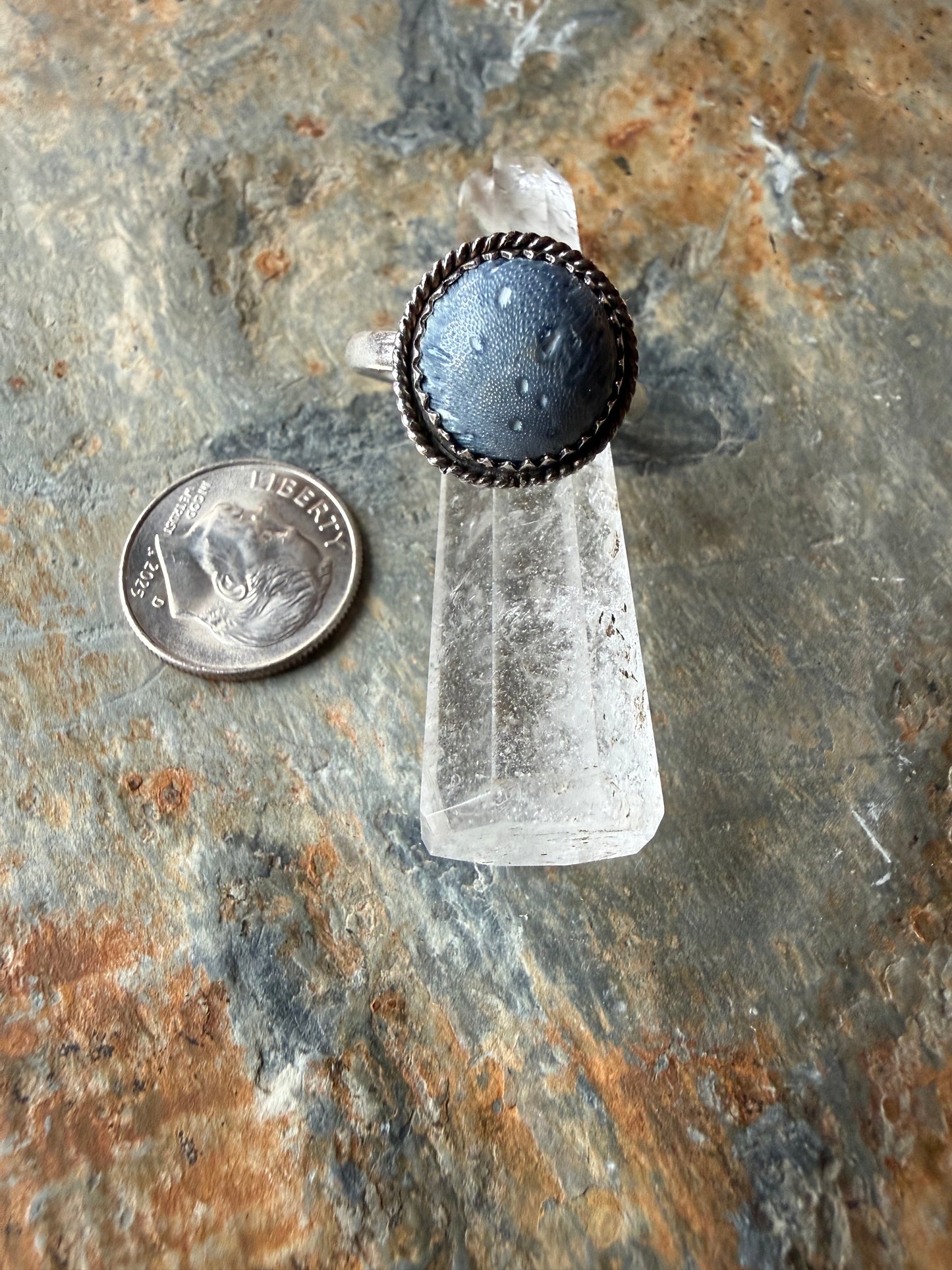 Blue Sponge Coral Sterling Silver Ring