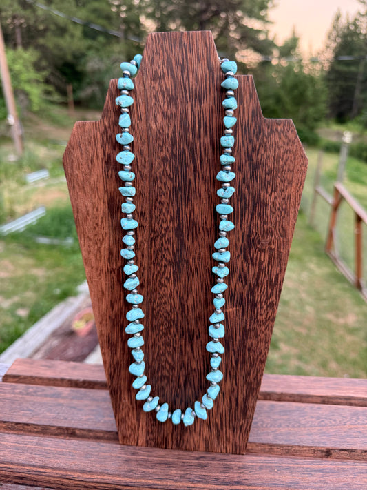 White Creek Turquoise Nugget Bead & Sterling Silver Pearl Necklace  20"