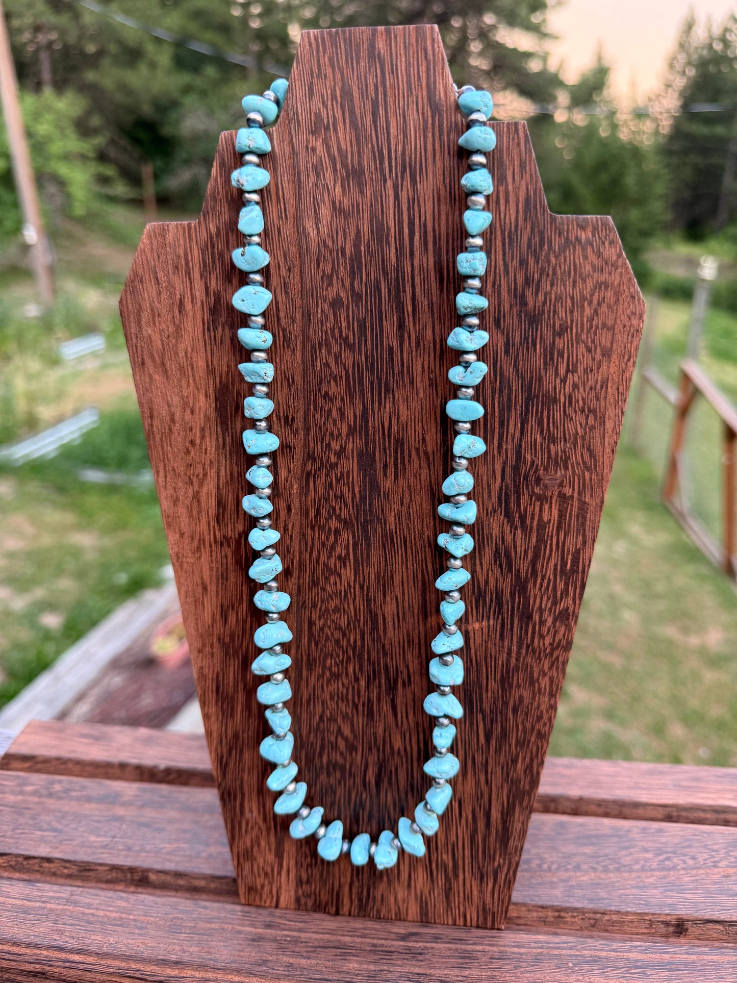 White Creek Turquoise Nugget Bead & Sterling Silver Pearl Necklace  20"