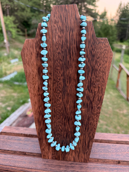 White Creek Turquoise Nugget Bead & Sterling Silver Pearl Necklace  20"