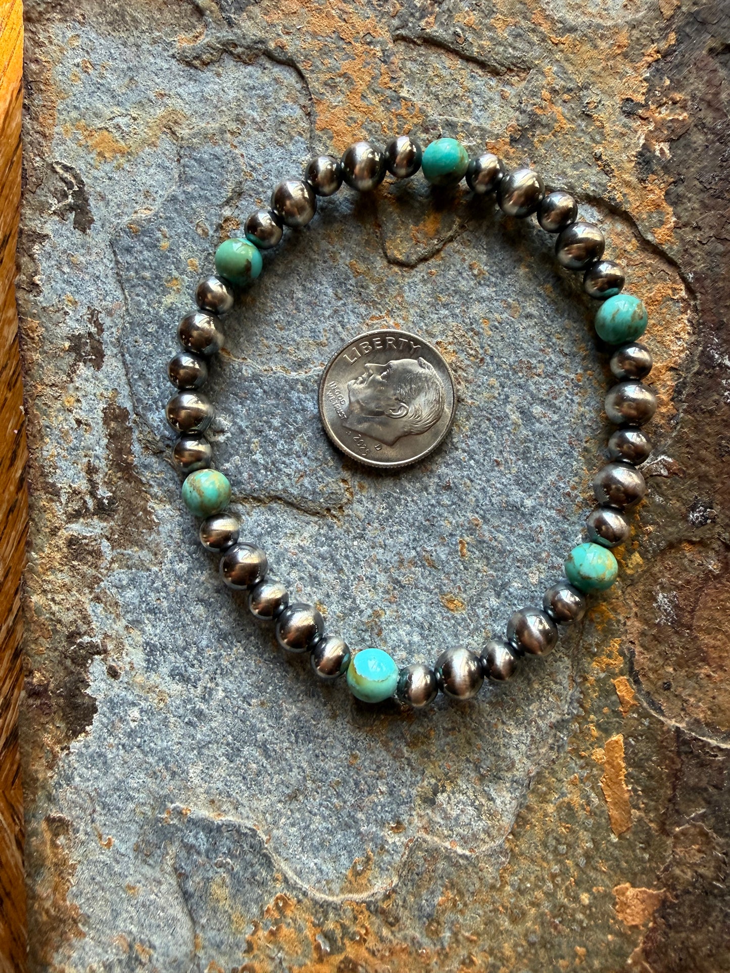 Kingman Turquoise Sterling Silver Pearl Bracelet