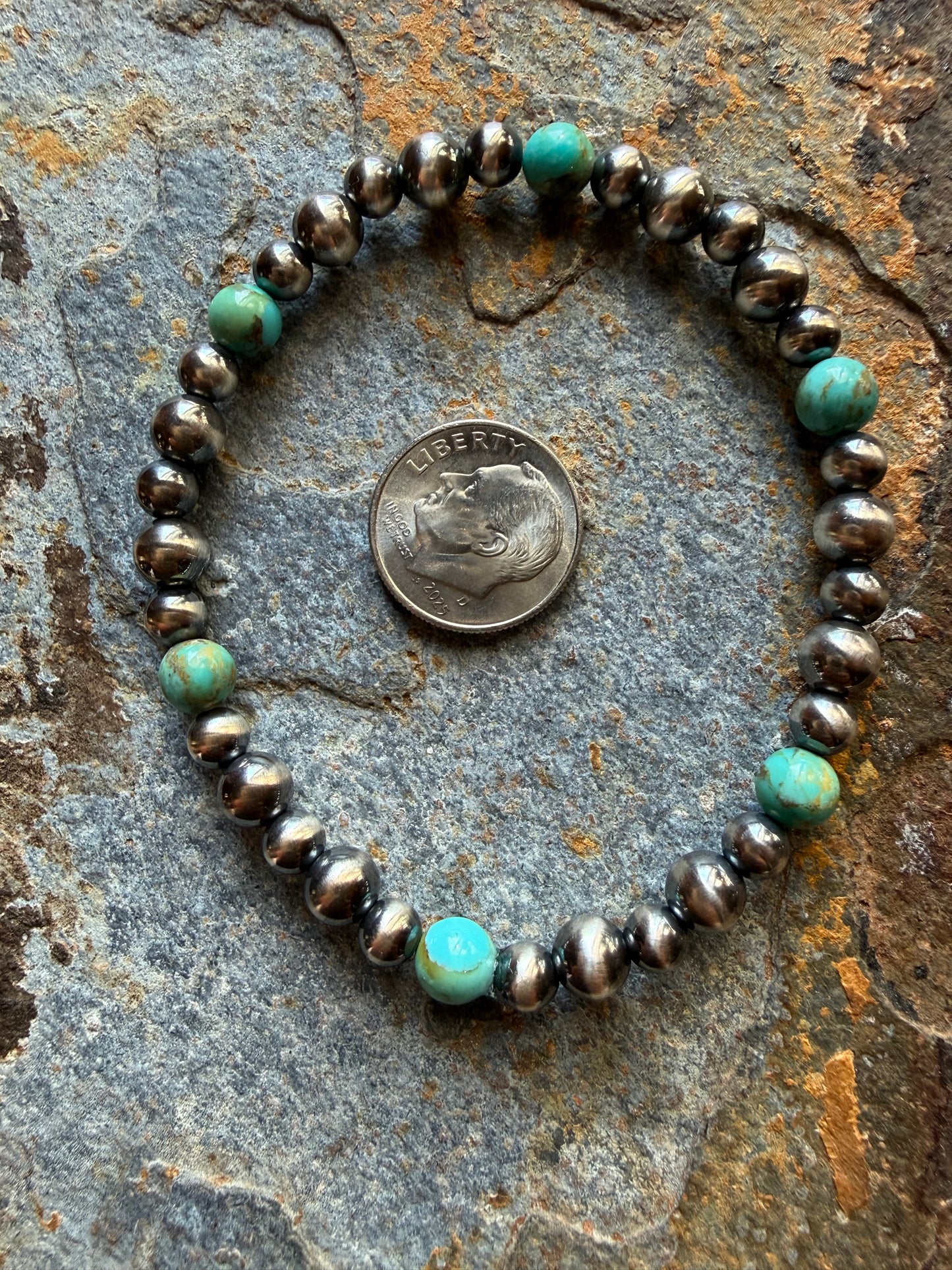 Kingman Turquoise Sterling Silver Pearl Bracelet