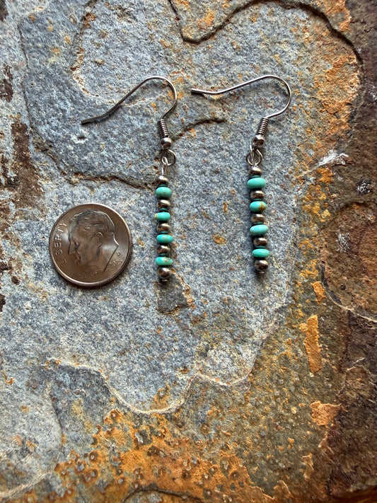 Sterling Silver Pearl & Kingman Turquoise Earrings