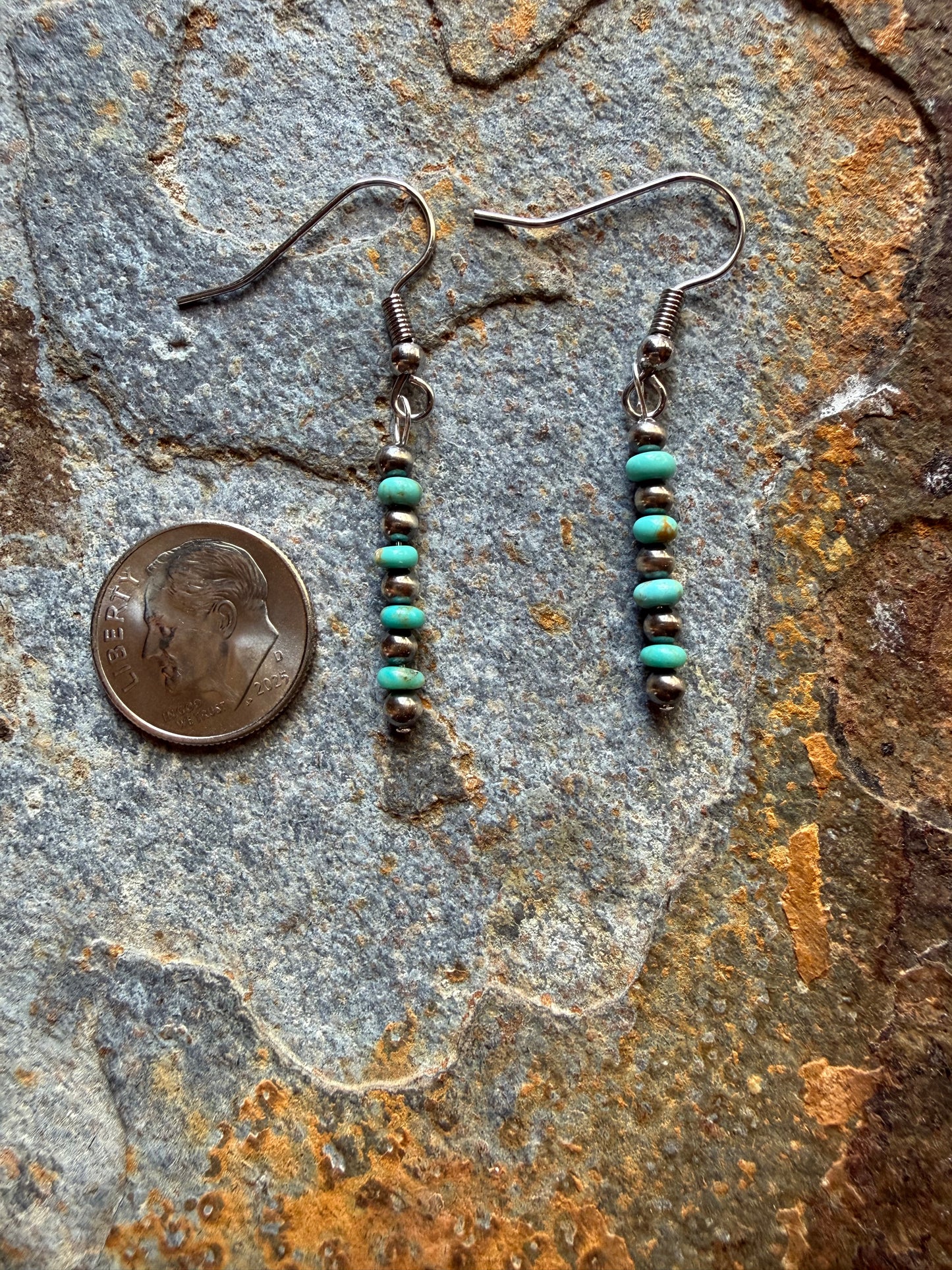 Sterling Silver Pearl & Kingman Turquoise Earrings