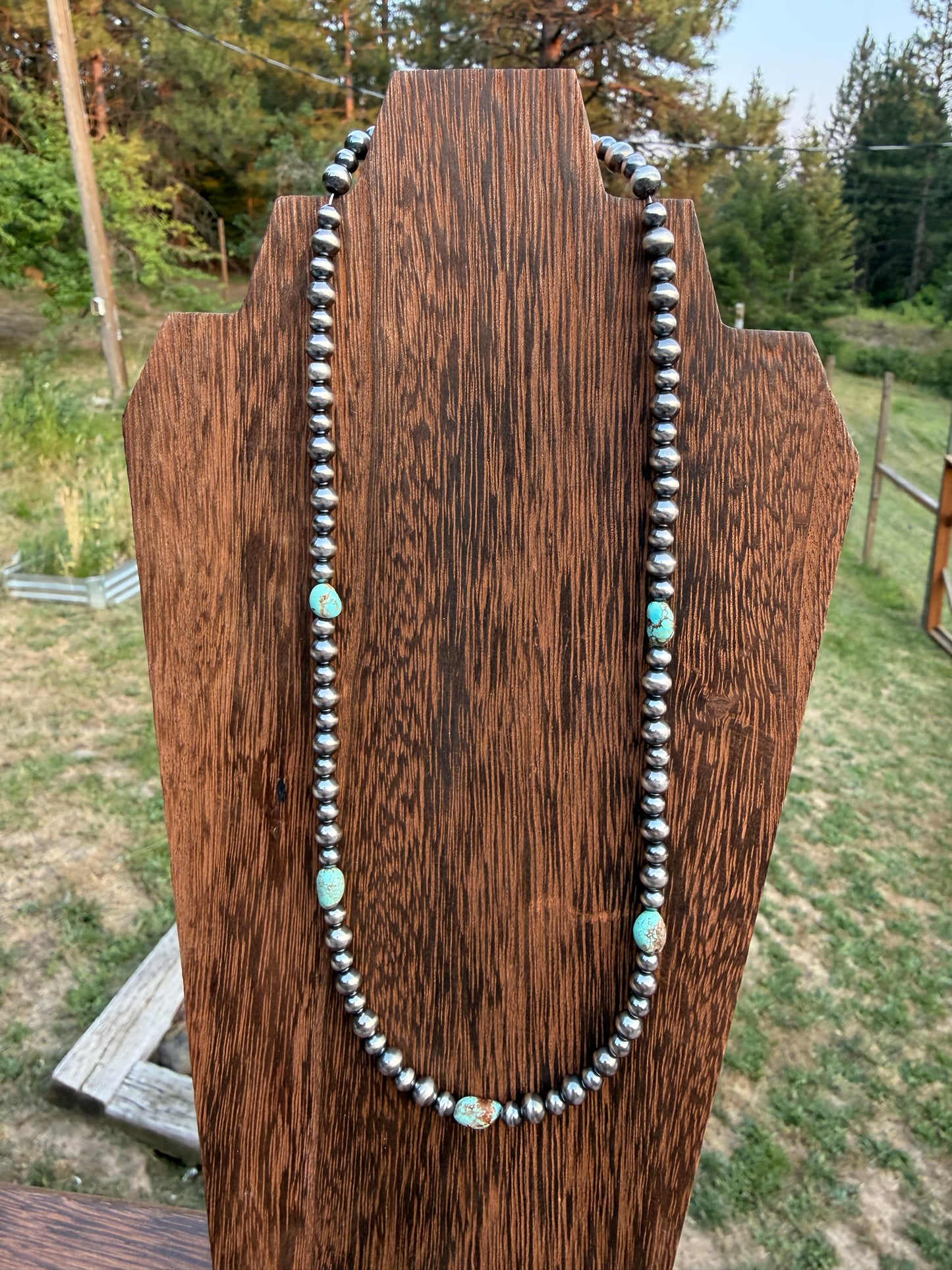 Number 8 Turquoise Sterling Silver Pearl Necklace