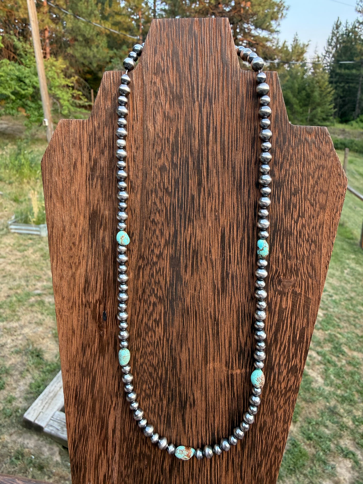 Number 8 Turquoise Sterling Silver Pearl Necklace