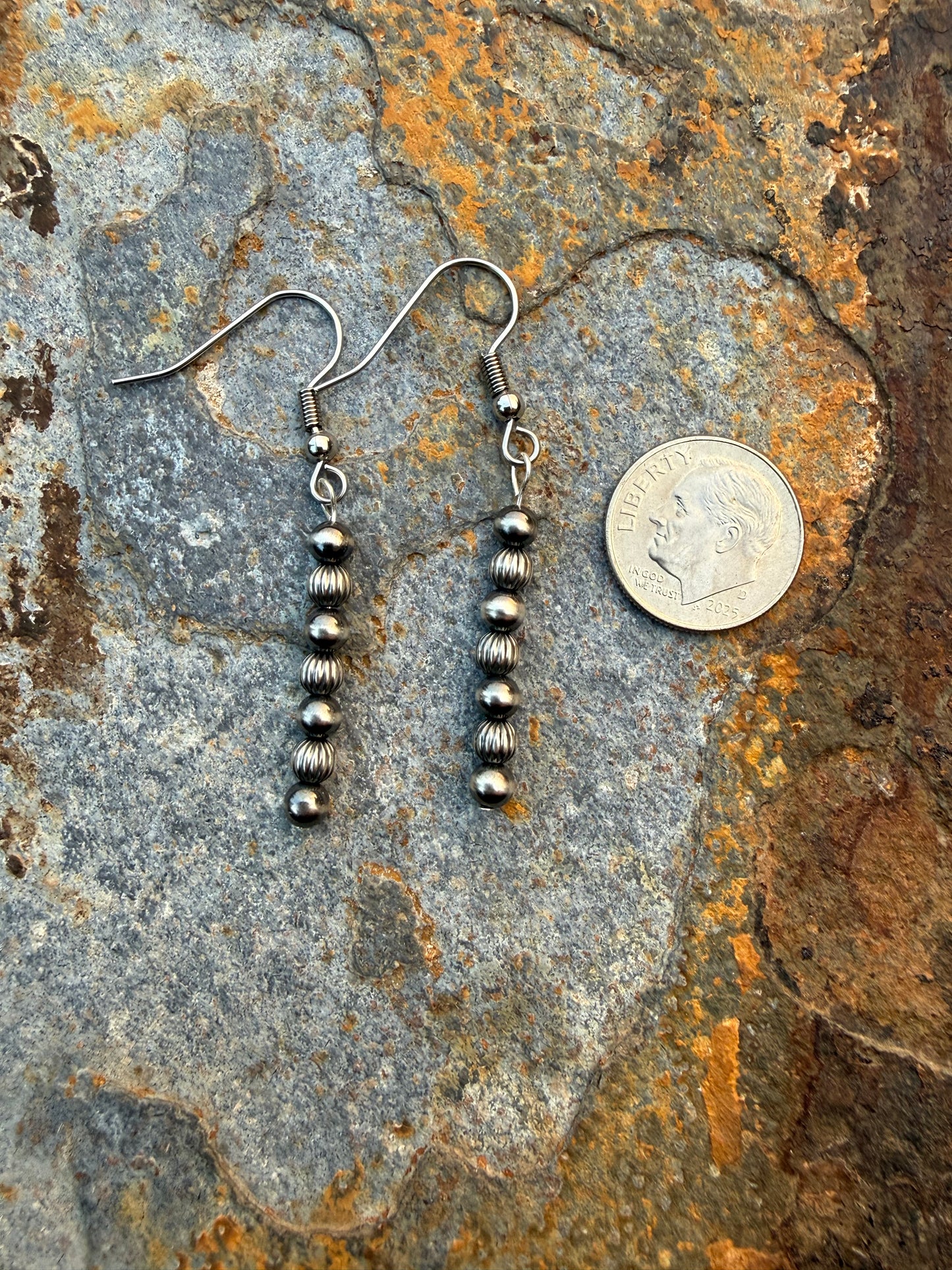 Sterling Silver 4mm Pearl Long Beaded Earrings