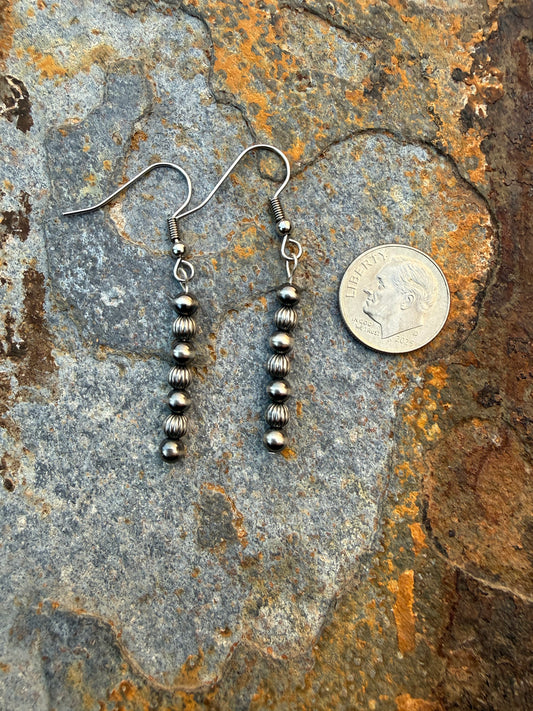 Sterling Silver 4mm Pearl Long Beaded Earrings