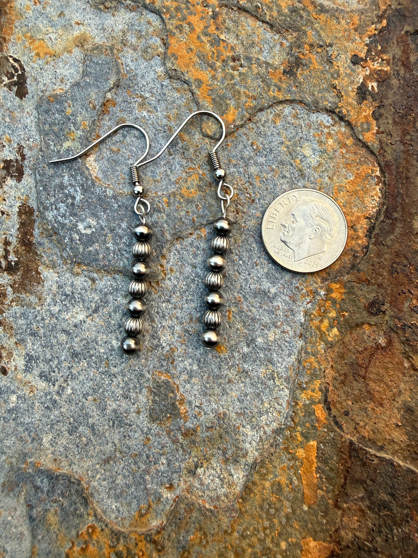Sterling Silver 4mm Pearl Long Beaded Earrings