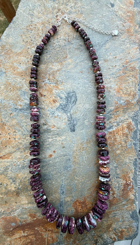 Purple Spiny Oyster Turquoise Pearls Necklace