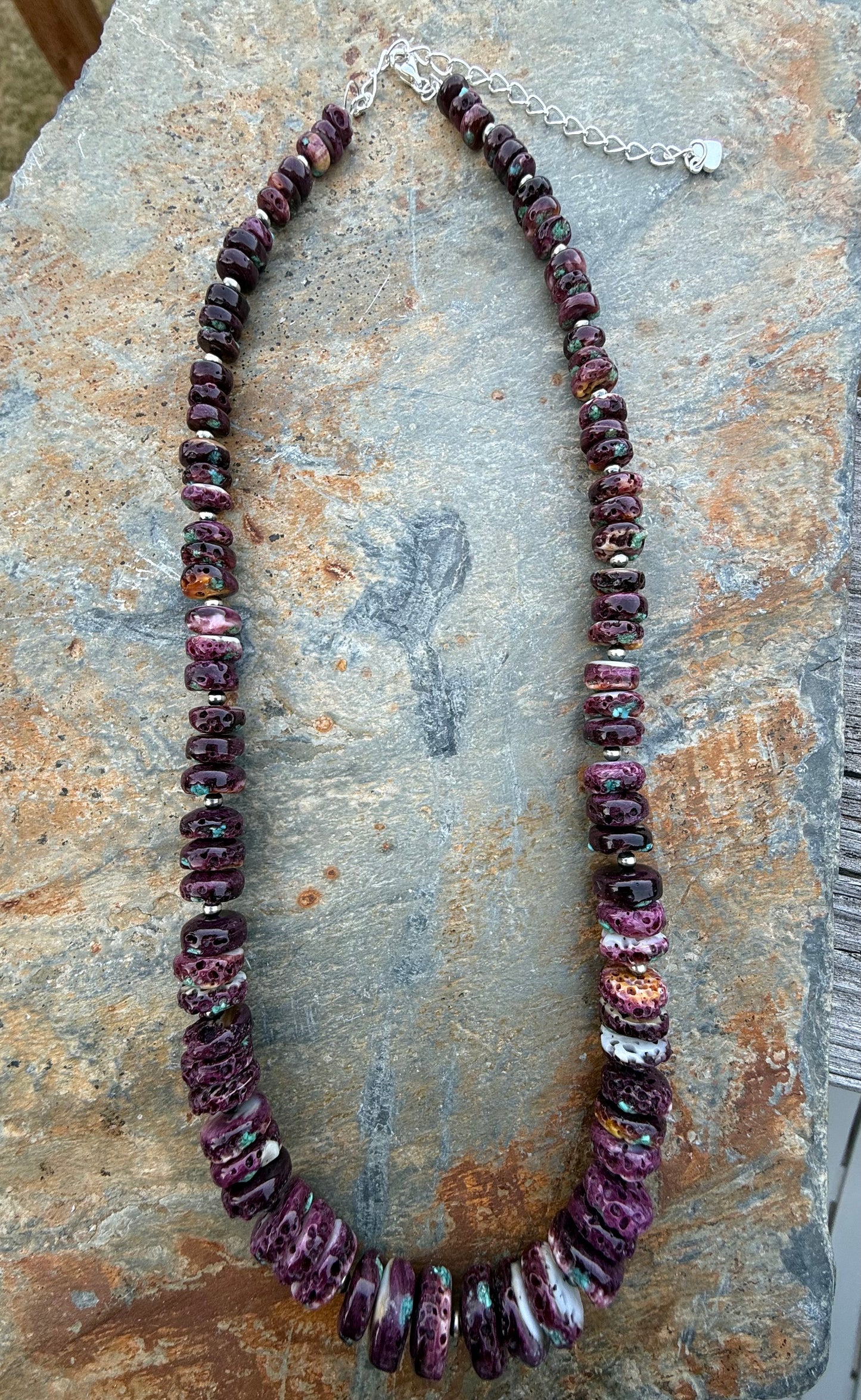Purple Spiny Oyster Turquoise Pearls Necklace