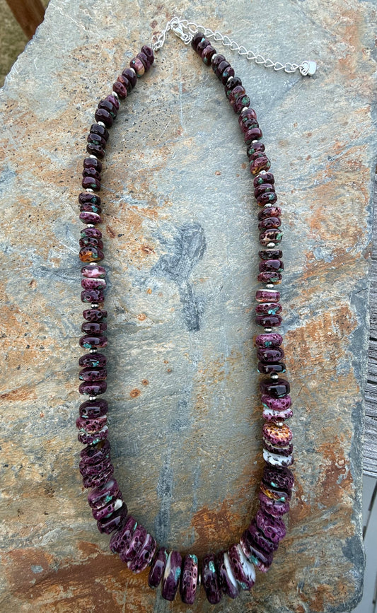 Purple Spiny Oyster Turquoise Pearls Necklace