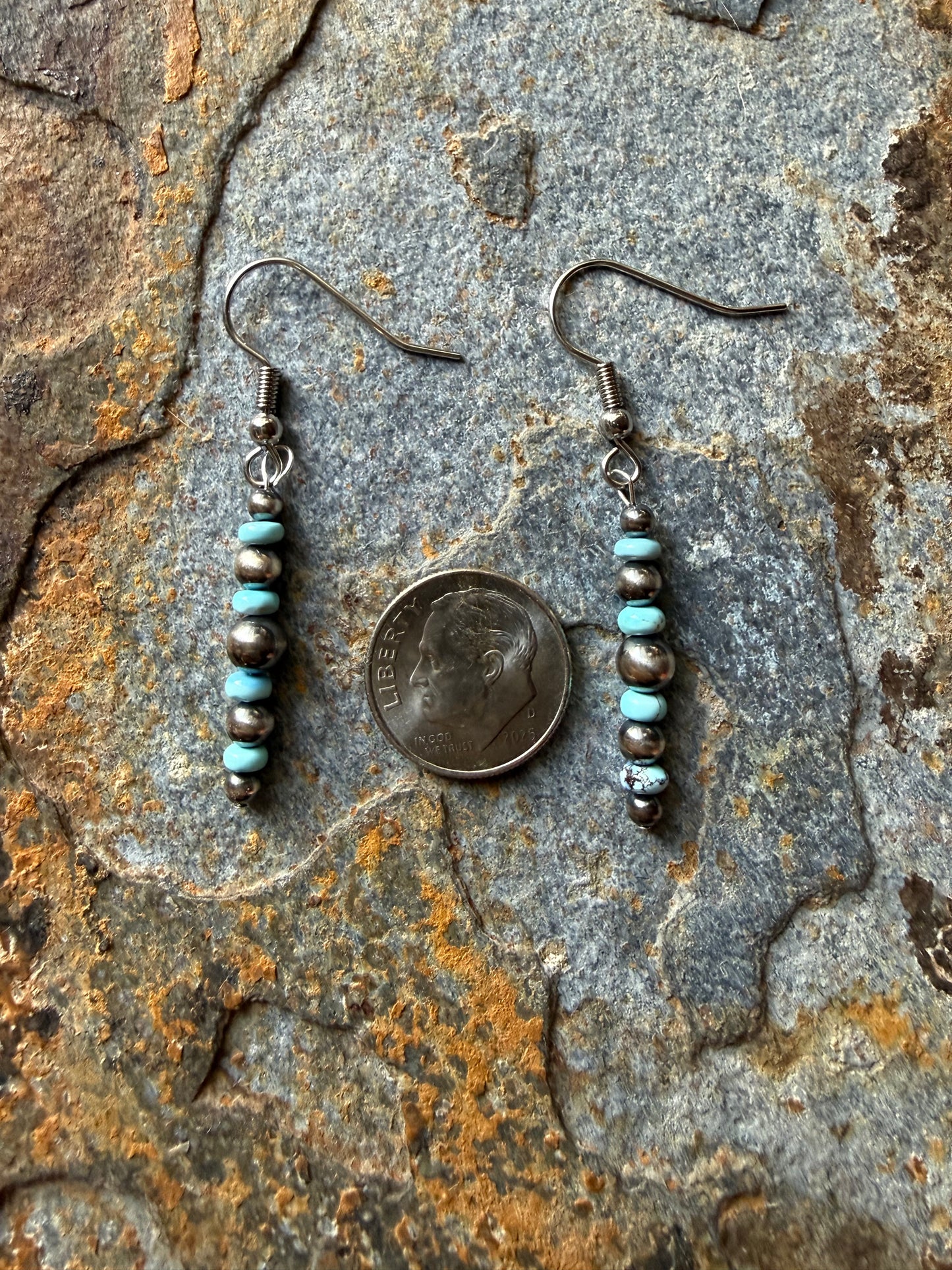 Sterling Silver Pearl Golden Hills Turquoise Earrings