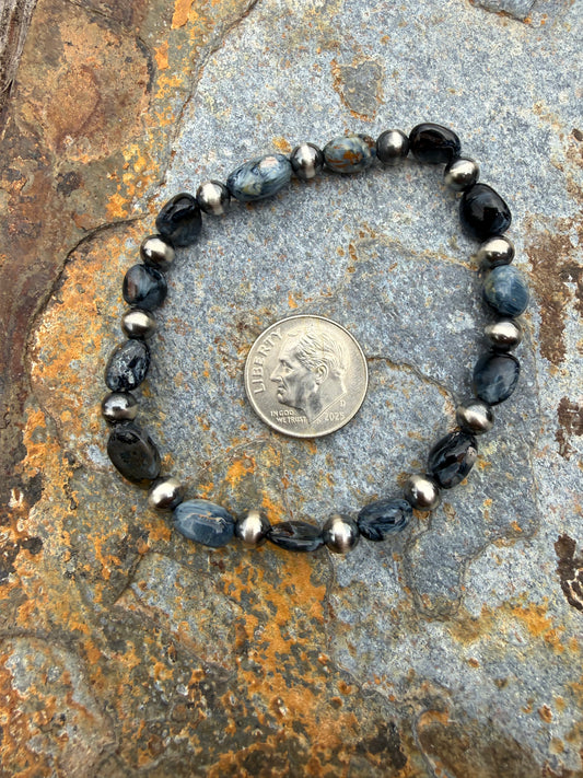 Pietersite Nugget Bead Pearl Bracelet