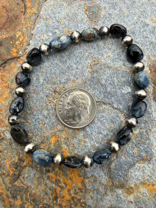 Pietersite Nugget Bead Pearl Bracelet