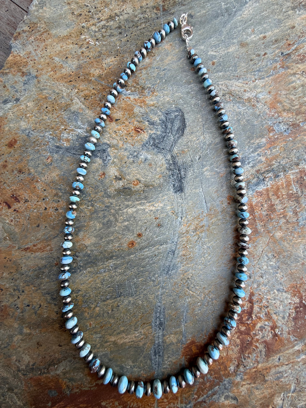 Golden Hills Turquoise Rondel Bead Sterling Pearl Necklace