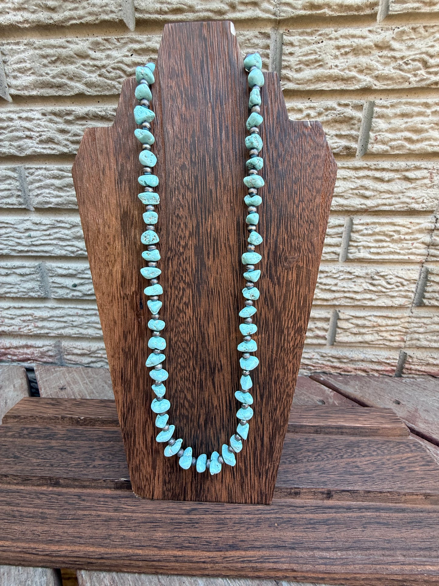 White Creek Turquoise Nugget Bead & Sterling Silver Pearl Necklace  20"