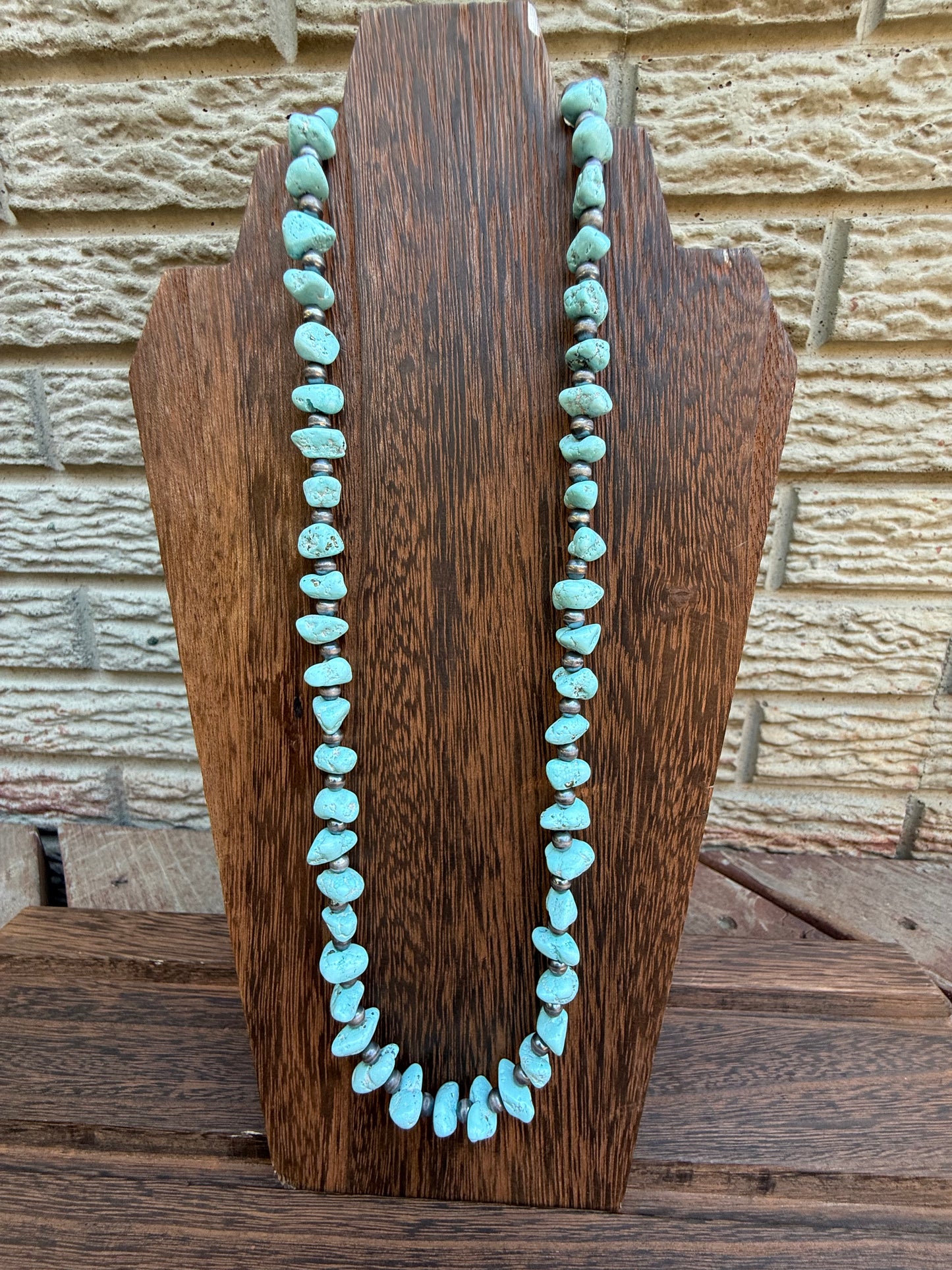 White Creek Turquoise Nugget Bead & Sterling Silver Pearl Necklace  20"