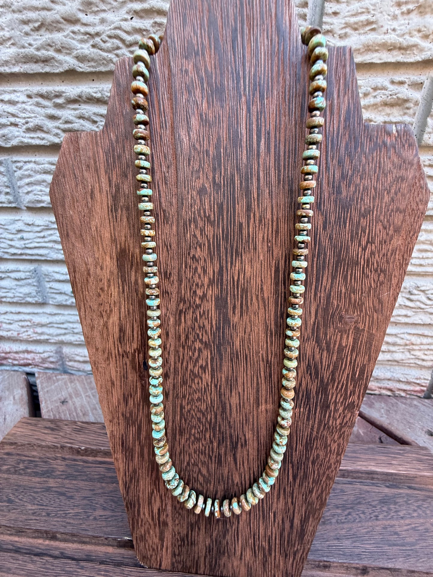 Number 8 Turquoise Graduated Bead Sterling Silver Pearls Necklace