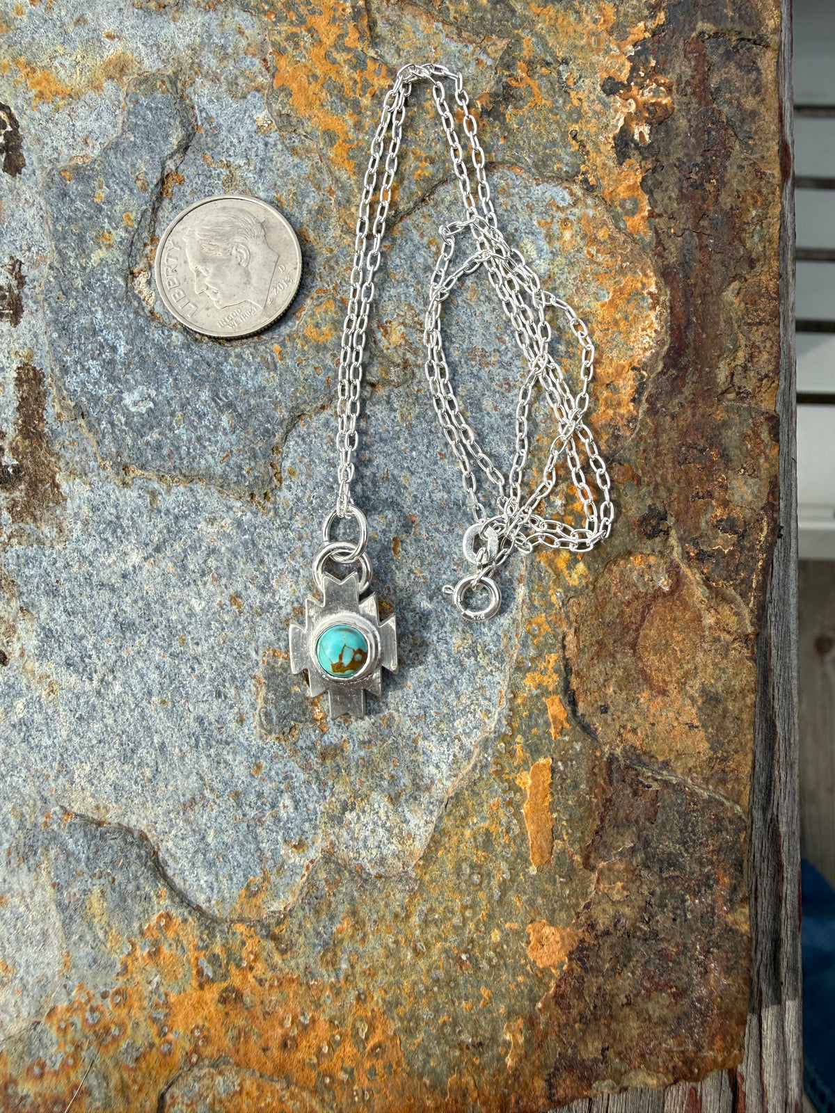 Silver Aztec Necklace with Number 8 Turquoise