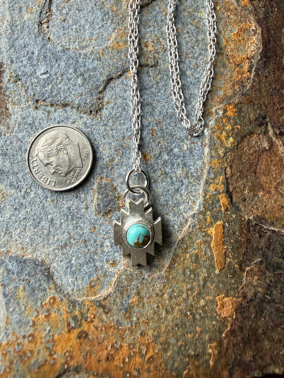 Silver Aztec Necklace with Number 8 Turquoise