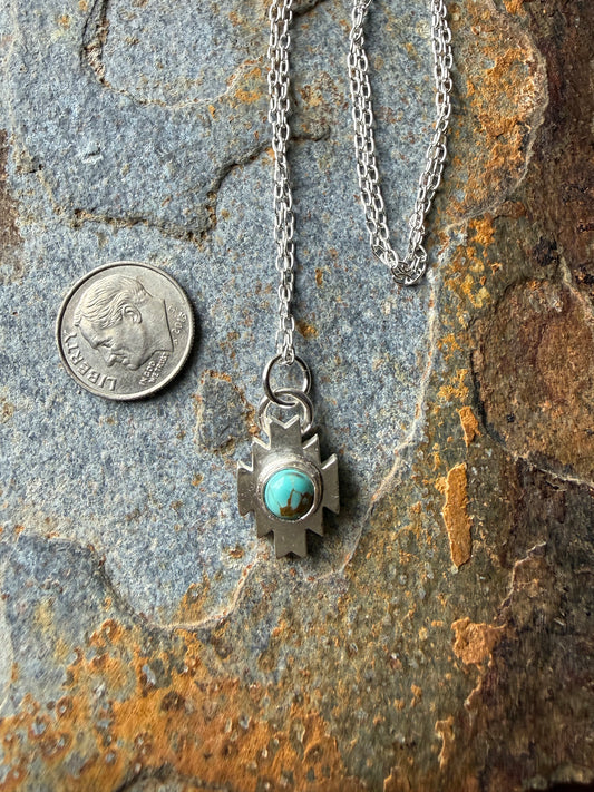 Silver Aztec Necklace with Number 8 Turquoise