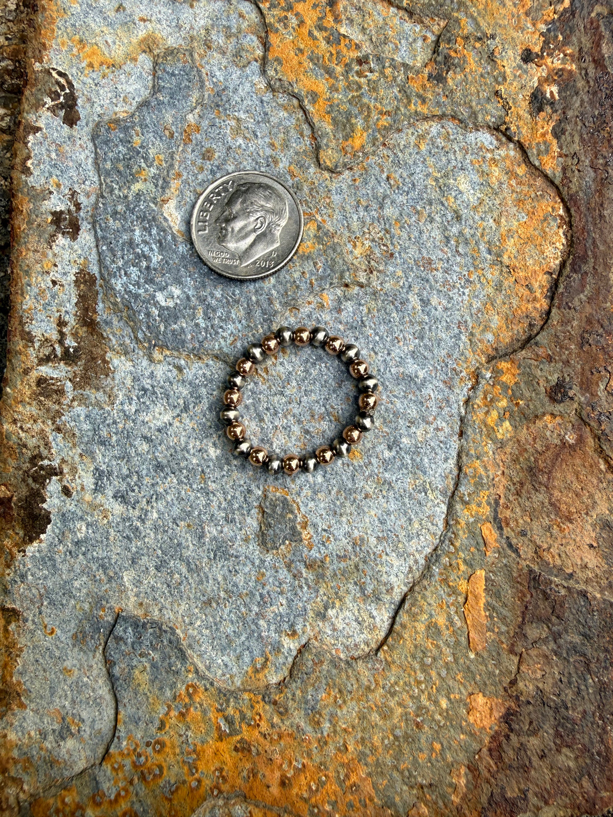 Sterling Silver Pearl Rose Gold Filled Beaded Ring
