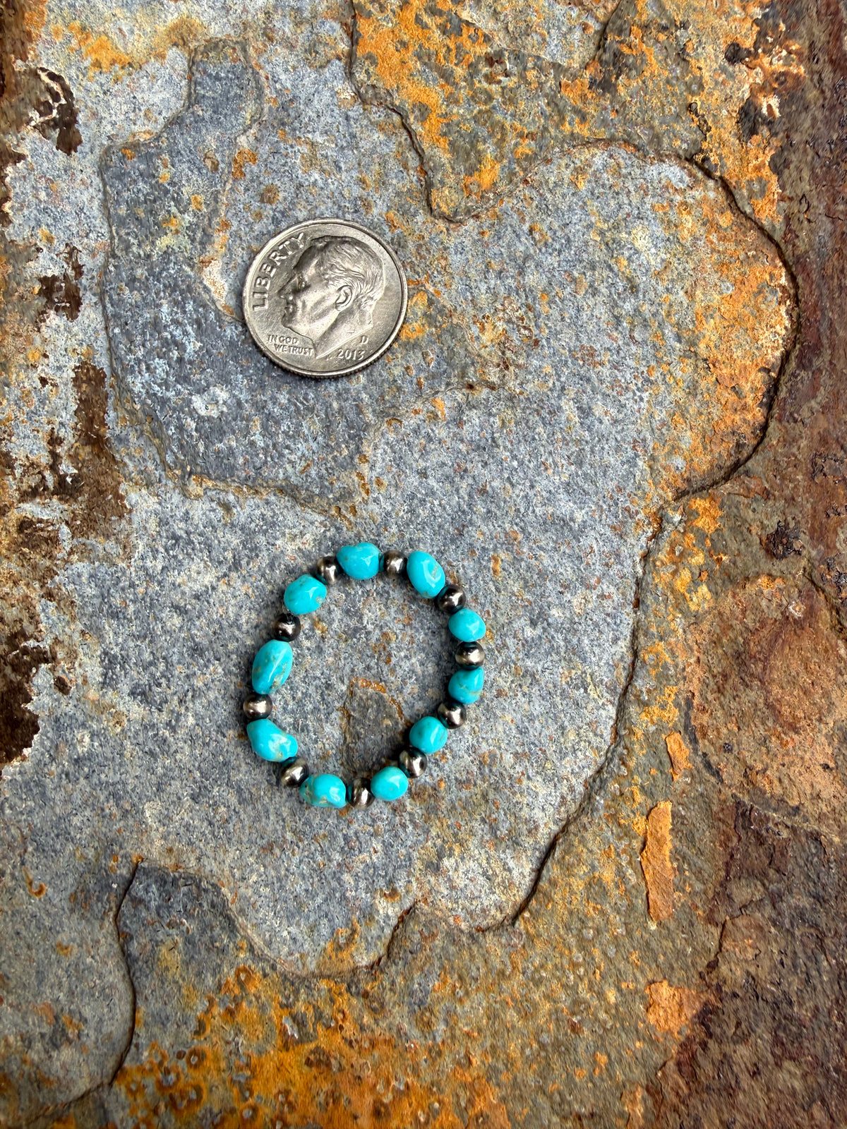 Sterling Silver Pearl Sleeping Beauty Turquoise Beaded Ring
