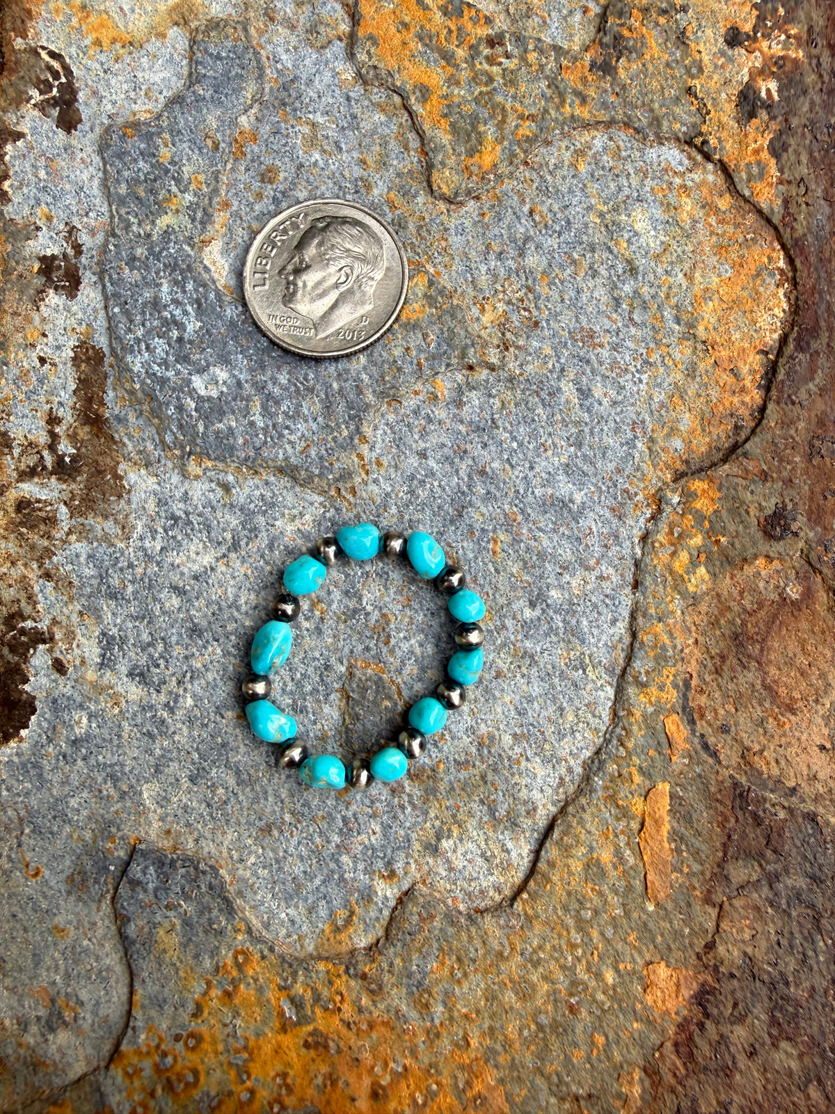 Sterling Silver Pearl Sleeping Beauty Turquoise Beaded Ring