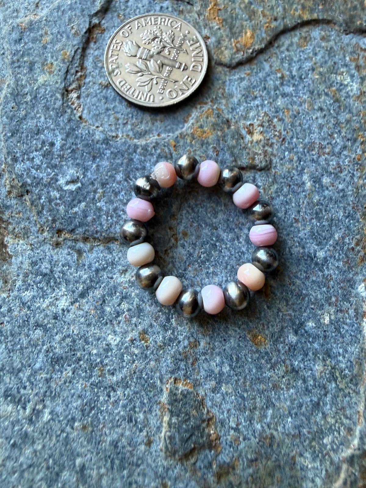Sterling Silver Pearl Pink Conch Shell Beaded Ring