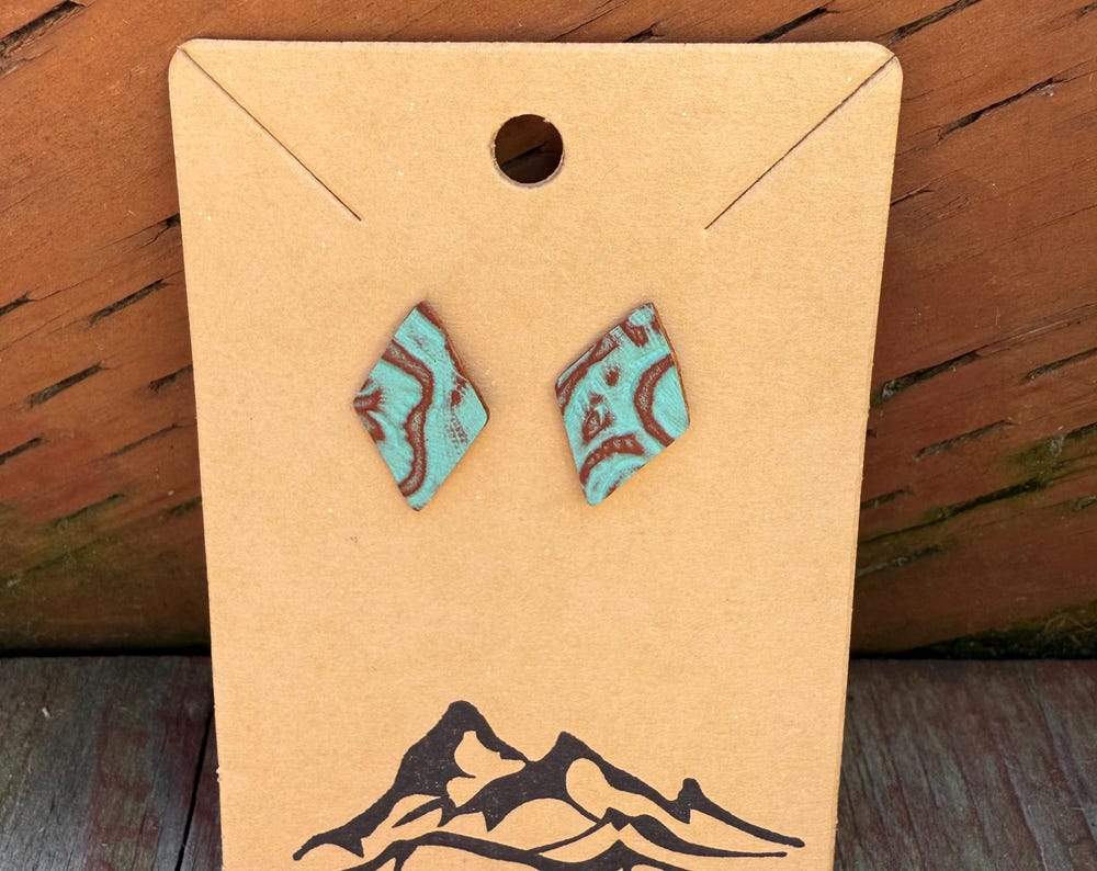 Diamond-Shaped Embossed Leather Earrings